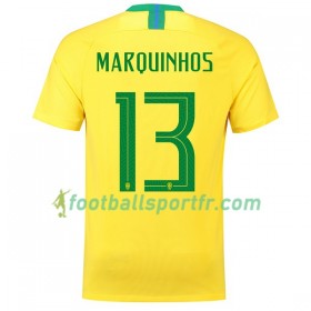 Tenue Brésil Marquinhos 13 Domicile Coupe du monde 2018 Maillot de Foot